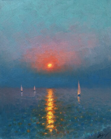 Картина под названием "Sunset 14" - Dmitry Oleyn, Подлинное произведение искусства, Масло Установлен на Деревянная рама для…