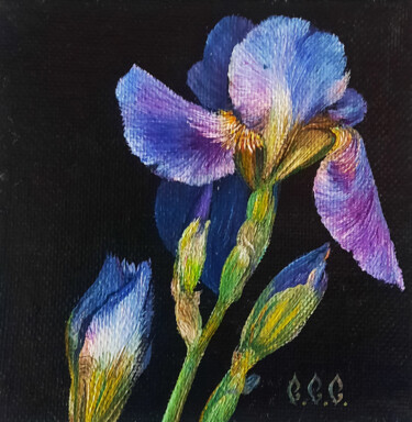 Irises" in a framed 「Irises" in a framed」というタイトルの絵画 Sergey Suslovによって, オリジナルのアートワーク, オイル 段ボールにマウント