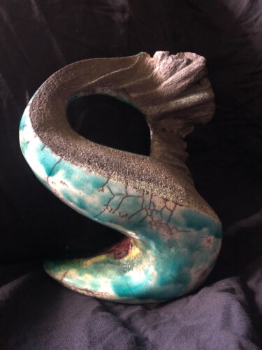 Sculpture titled "Vague bleue" by Christine Batard, Original Artwork, Clay