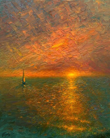 Картина под названием "Sunset 16" - Dmitry Oleyn, Подлинное произведение искусства, Масло Установлен на Деревянная рама для…