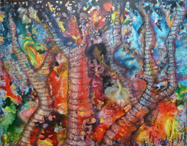 Peinture intitulée "Féérie en forêt" par Christiane Stempfer, Œuvre d'art originale, Acrylique Monté sur Panneau de bois