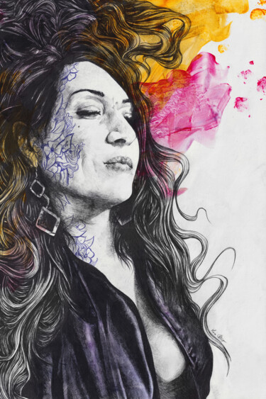 Fire Amongst The Dreamers | elegant smiling lady Tekening getiteld "Fire Amongst The Dr…" door Marco Paludet, Origineel Kunstwerk, Grafiet
