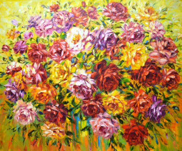 绘画 标题为“Roses” 由Iryna Kastsova, 原创艺术品, 油 安装在木质担架架上
