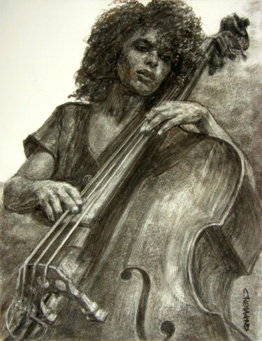 Dessin intitulée "fusain jazz 26" par Christian Rolland, Œuvre d'art originale, Fusain