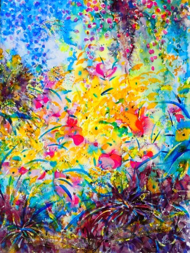 Painting titled "Eclatant Printemps" by Jean Marc Collombat, Original Artwork, Watercolor