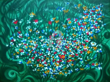 「IN THE GRASS」というタイトルの絵画 Constantin Popescuによって, オリジナルのアートワーク, オイル ウッドストレッチャーフレームにマウント