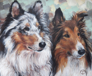 Peinture intitulée "Collies" par Olia Tomkova, Œuvre d'art originale, Acrylique