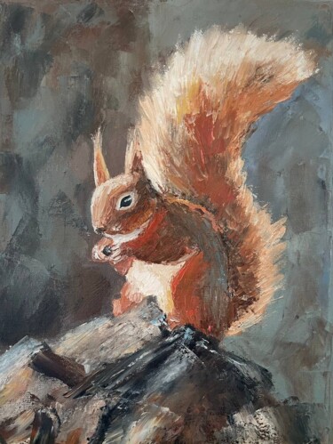 Attractive red squirrel with a palette knife 제목이 "Attractive red squi…"인 미술작품 Marina Zhivliuk로, 원작, 기름