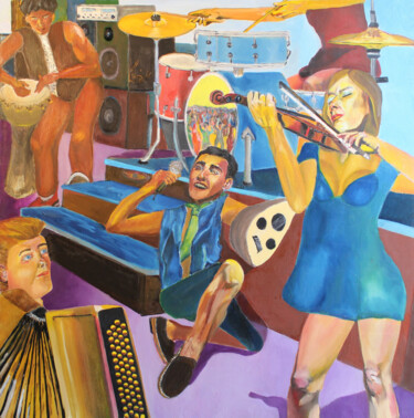 Painting titled "Equilibre" by Claude Gorina, Original Artwork, Oil Mounted on Wood Stretcher frame