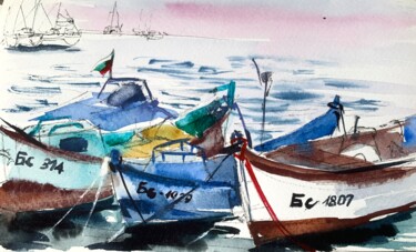 Fishing Boats. Sarafovo, Bulgaria Peinture intitulée "Fishing Boats. Sara…" par Ira Popovych, Œuvre d'art originale, Aquarelle