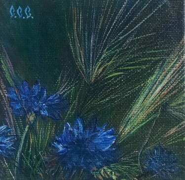 Cornflowers with spikelets" in a framed Ζωγραφική με τίτλο "Cornflowers with sp…" από Sergey Suslov, Αυθεντικά έργα τέχνης, Λάδι Τοποθετήθηκε στο Χαρτόνι