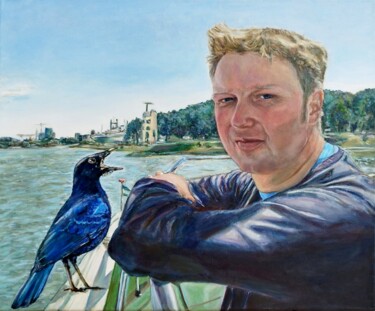 绘画 标题为“Portrait With A Blu…” 由Jura Kuba, 原创艺术品, 油 安装在木质担架架上