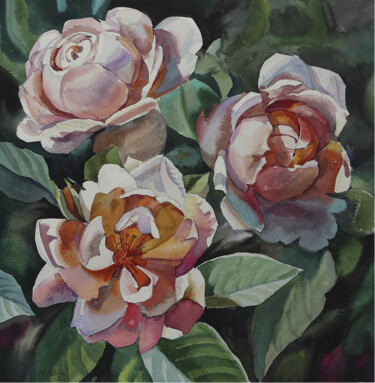 Peinture intitulée "008_peonies_350x350…" par Sviatlana Danskaya, Œuvre d'art originale, Aquarelle