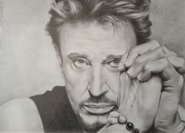 "Johnny Hallyday" başlıklı Resim Jean-Claude Bemben tarafından, Orijinal sanat, Mum boya Cam üzerine monte edilmiş