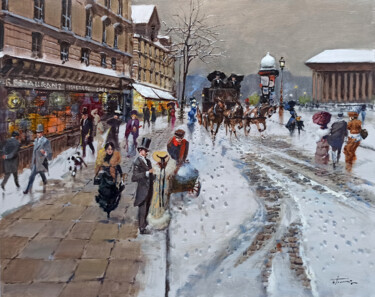 After the snowfall in Paris - Old France painting "After the snowfall…" başlıklı Tablo Francesco Tammaro tarafından, Orijinal sanat, Petrol Ahşap panel üzerine monte edilmiş