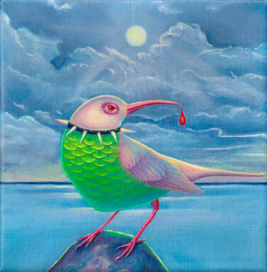 绘画 标题为“Chupacabra bird” 由Julia Kuzina, 原创艺术品, 油 安装在木质担架架上