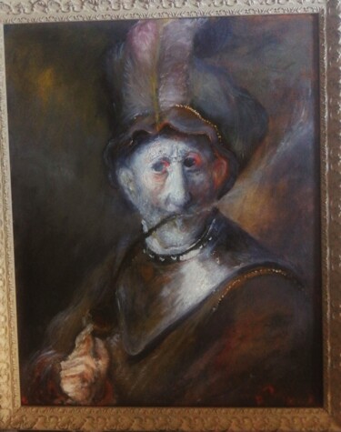 Schilderij getiteld "After Rembrandt, Ol…" door Amazeigh Bouzékri, Origineel Kunstwerk, Olie Gemonteerd op Frame voor houten…