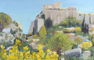 Painting titled "Le château des Baux…" by Genevieve Fraysse, Original Artwork, Pastel