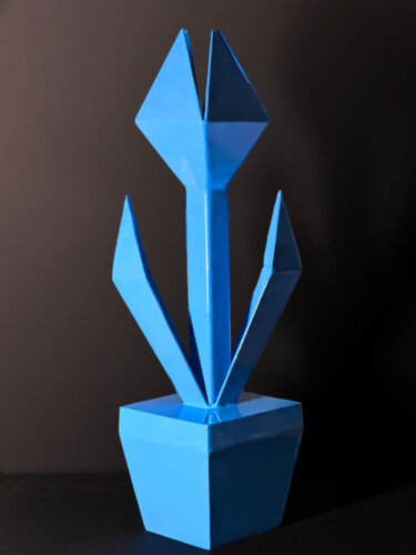 Sculpture titled "Tulipe bleu ciel" by Artotem, Original Artwork, Metals