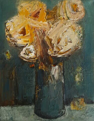 Abstract roses (30x24cm, oil painting, palette knife) 제목이 "Abstract roses (30x…"인 미술작품 Mateos Sargsyan로, 원작, 기름 나무 들것 프레임에 장착됨