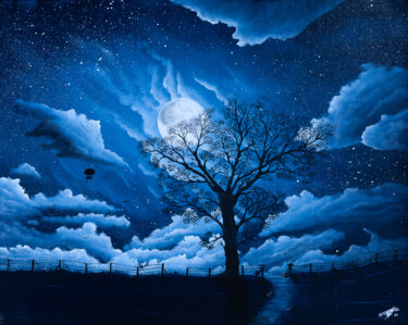 Peinture intitulée "L'arbre en haut de…" par Pascal Genevois, Œuvre d'art originale, Huile Monté sur Châssis en bois