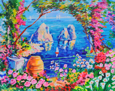 Capri in bloom - Italy Painting titled "Capri in bloom - It…" by Alfredo Grimaldi, Original Artwork, Acrylic Mounted on Wood Stretcher frame