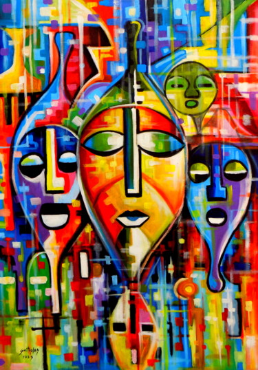 Faces Peinture intitulée "Faces" par Olaoluwa Smith, Œuvre d'art originale, Acrylique