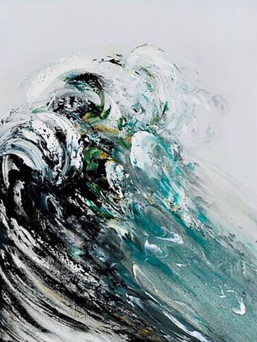Painting titled "Roaring Waves" by Aryawansa Kumarasinghe, Original Artwork, Acrylic Mounted on Wood Stretcher frame