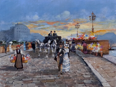 Spring in Paris - old France painting "Spring in Paris - o…" başlıklı Tablo Francesco Tammaro tarafından, Orijinal sanat, Petrol Ahşap panel üzerine monte edilmiş