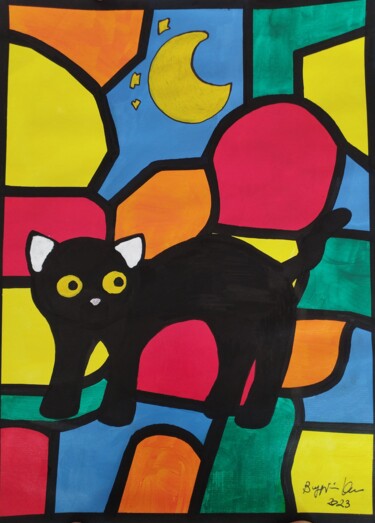 Peinture intitulée "Il Gatto Nero - Pat…" par Renzo Buggiani, Œuvre d'art originale, Acrylique