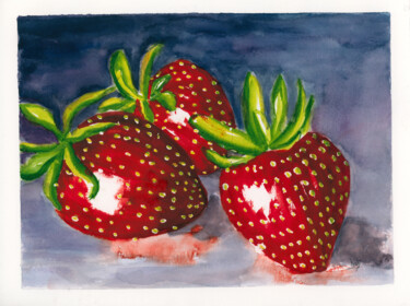 Painting titled "Fraises de Carpentr…" by Catherine Dufrene (Katy), Original Artwork, Watercolor