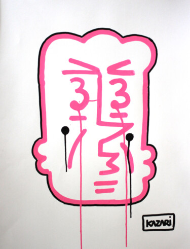 Dessin intitulée "big pink face" par Kazari, Œuvre d'art originale, Marqueur
