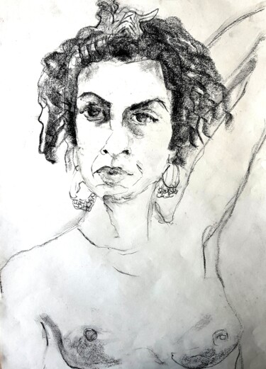 Dessin intitulée "Colette in April" par Rosemay Dahan, Œuvre d'art originale, Fusain