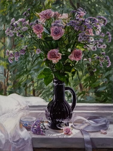 Peinture intitulée "Flowers on the Wind…" par Natalia Korbukh, Œuvre d'art originale, Huile
