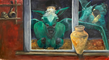 Schilderij getiteld "Green Outside" door Filip Callewaert, Origineel Kunstwerk, Olie