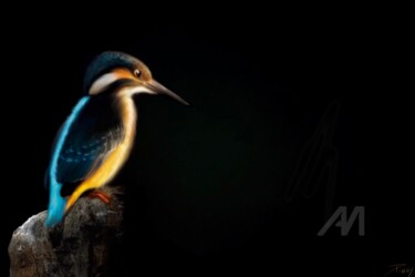 Digital Arts titled "Martin pêcheur" by Opinoy, Original Artwork, Digital Painting