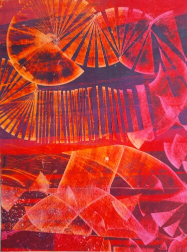 Σχέδιο με τίτλο "Triptyque rouge (2)" από Cleopastel, Αυθεντικά έργα τέχνης, Παστέλ