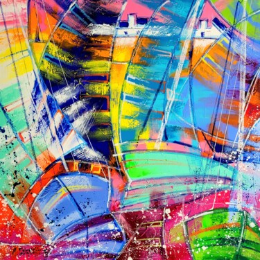 Peinture intitulée "REGATE EN BLEU" par Myriam Guenaizia, Œuvre d'art originale, Huile Monté sur Châssis en bois