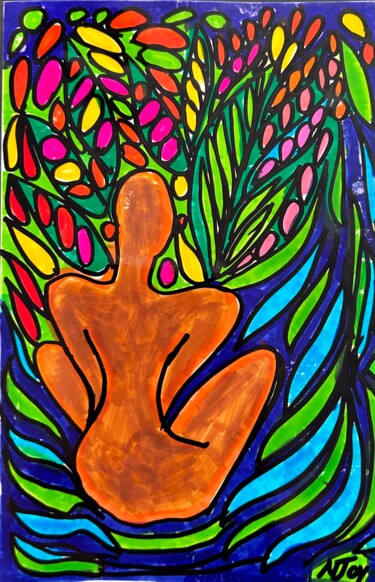 Drawing titled "Gazing" by Njoy, Original Artwork, Marker