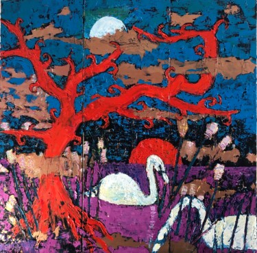 제목이 "Cygnes sur le lac"인 미술작품 Alexis Schultz로, 원작, 기름