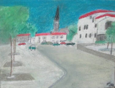 Dessin intitulée "le bourg de Saint-…" par Bruno Grégory (BG), Œuvre d'art originale, Pastel Monté sur Plexiglas