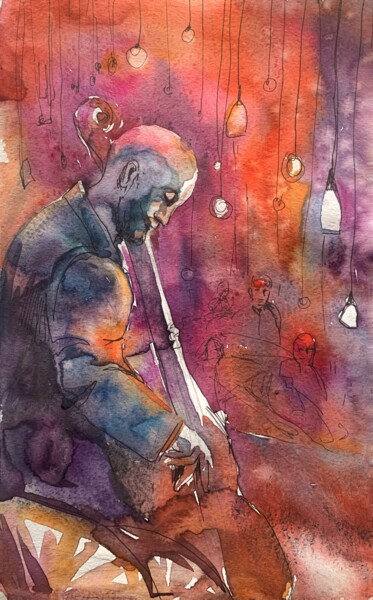 제목이 "Double bass player…"인 미술작품 Daria Kamishanova로, 원작, 수채화