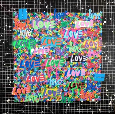 제목이 "Love Tag"인 미술작품 Monna Art로, 원작, 페인트 스프레이 나무 들것 프레임에 장착됨