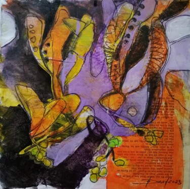 Malerei mit dem Titel "Dried cut flowers" von Olga David, Original-Kunstwerk, Acryl Auf Keilrahmen aus Holz montiert