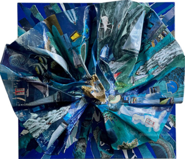 Collages intitulée "Grand Large" par Sylvie Penet, Œuvre d'art originale, Collages Monté sur Châssis en bois