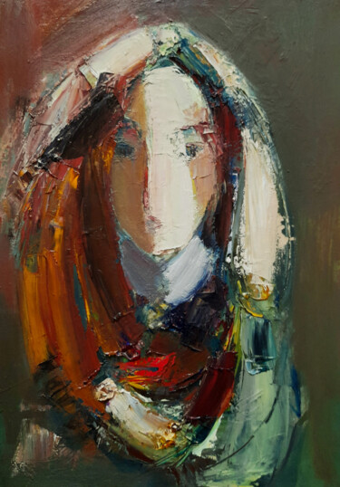 Girl in the headscarf(50x35cm, oil/canvas, abstract portrait 绘画 标题为“Girl in the headsca…” 由Mateos Sargsyan, 原创艺术品, 油 安装在木质担架架上