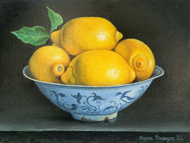 Still life - lemons (40x30cm, oil painting, ready to hang) 绘画 标题为“Still life - lemons…” 由Stepan Ohanyan, 原创艺术品, 油 安装在木质担架架上