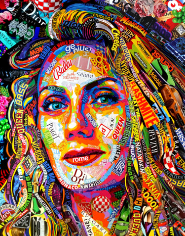 Collages titled "GOLDEN HAIR" by Sasha Bom, Original Artwork, Collages Mounted on Wood Stretcher frame