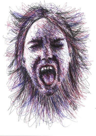 图画 标题为“Le cri 10” 由Oscar Olarte, 原创艺术品, 圆珠笔 安装在纸板上