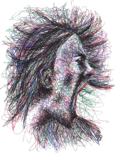 图画 标题为“Le cri 11” 由Oscar Olarte, 原创艺术品, 圆珠笔 安装在纸板上